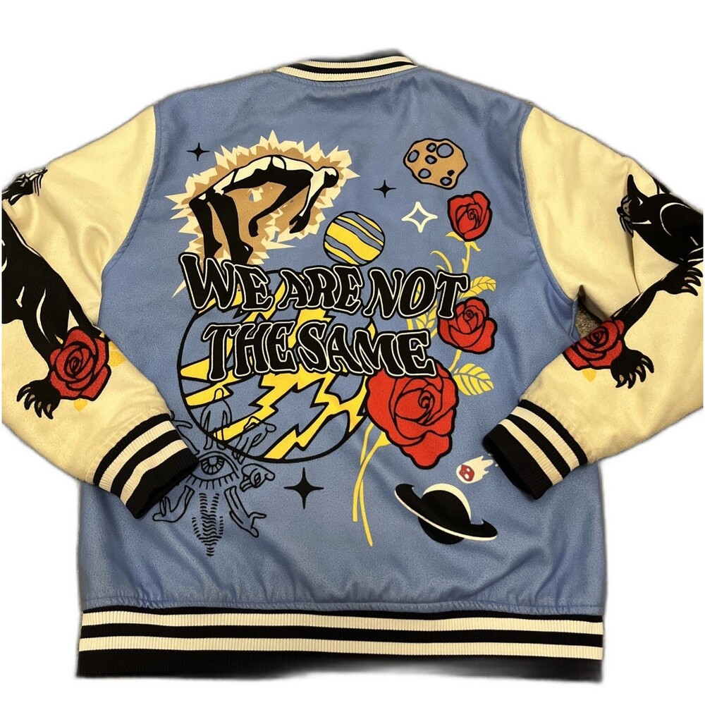 REASON Men's Retro Varsity Style Jacket 1990s Vibe Unique Artwork Size Large